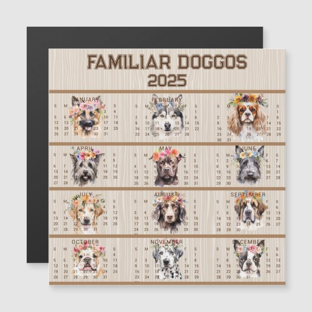 Doggos familiers #2 Carte magnétique 2025 (Devant / Derrière)