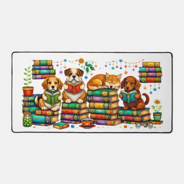 Dogs Reading Books Cozy Library Scene (Recto)