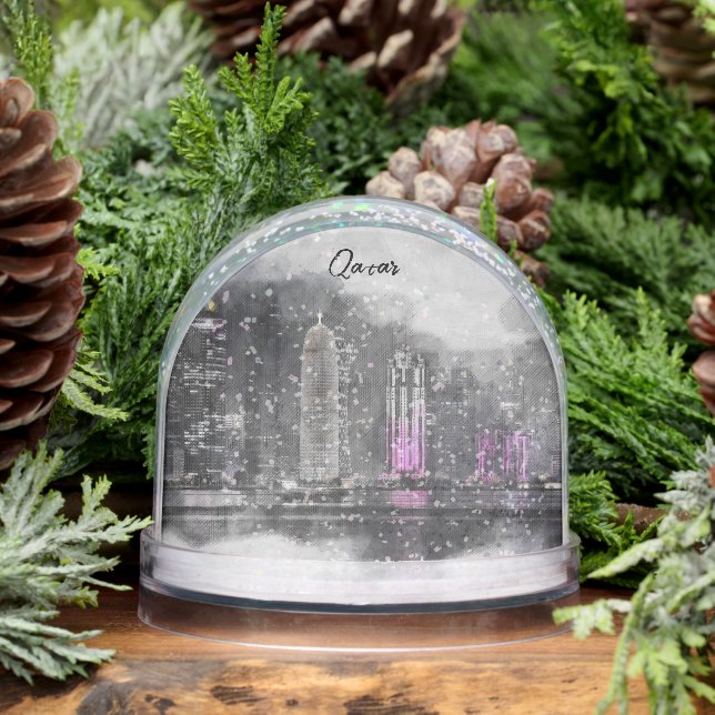 Doha Qatar Skyline Watercolor Snow Globe – Middle  (Hiver)