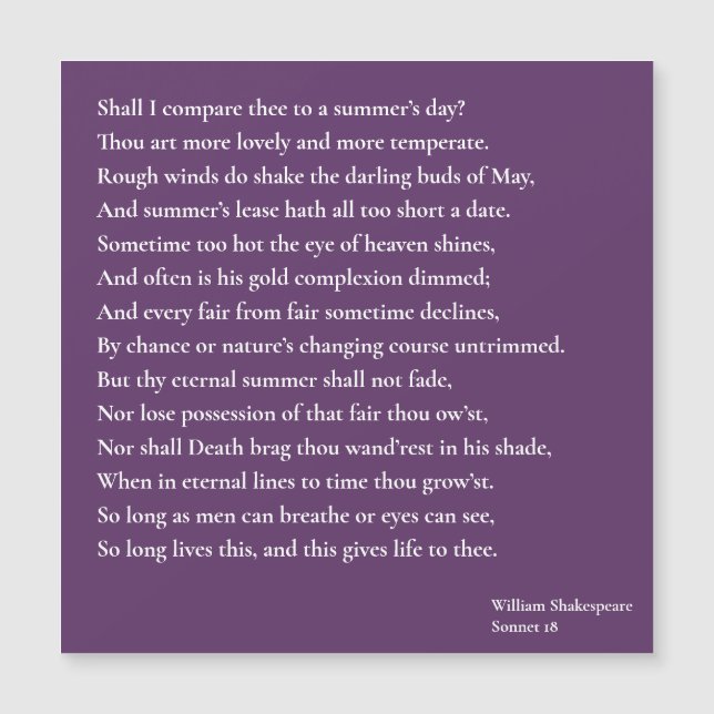 Dois-je te comparer à une journée d'été ? sonnet 1 (Devant)