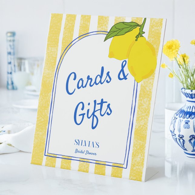 Dolce vita rayures jaunes citron signes cadeaux it (Dolce vita yellow stripes lemons Italian bridal shower gifts table sign Amalfi party table signs)