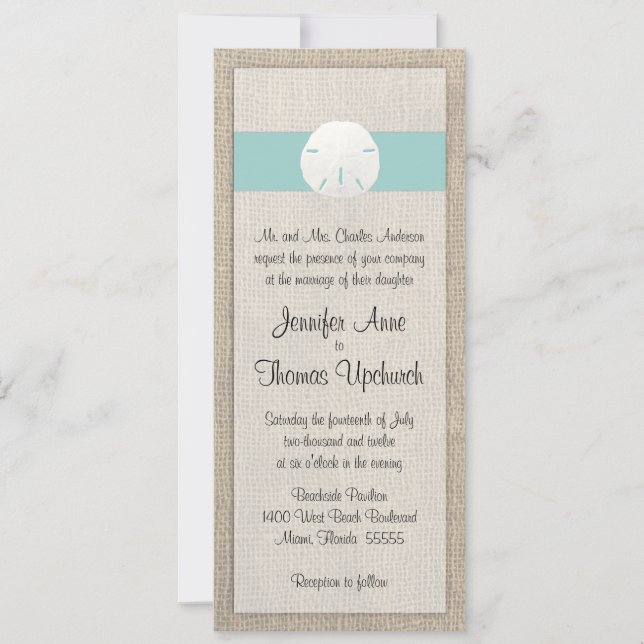 Dollar de sable et Burlap Beach Wedding Invitation (Devant)