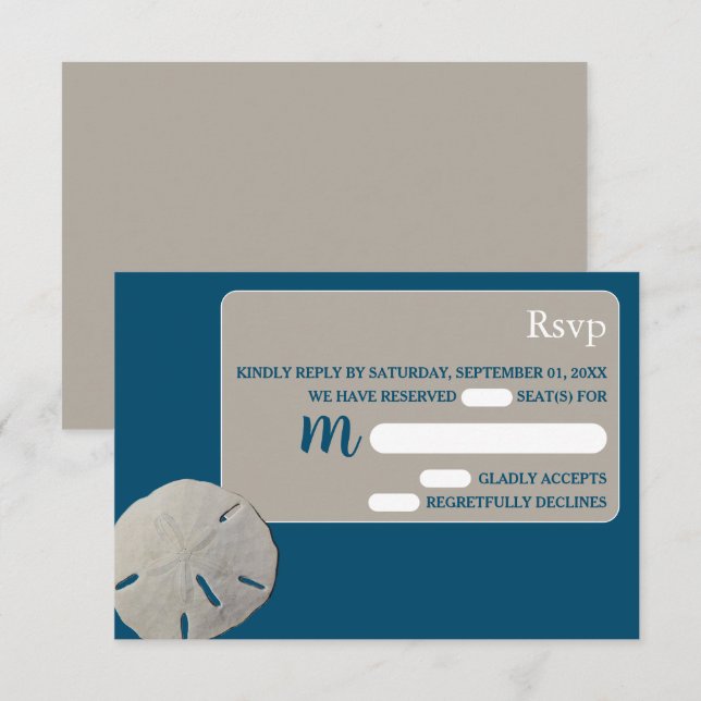 Dollar de sable, Ocean Blue Beach Wedding RSVP (Devant / Derrière)