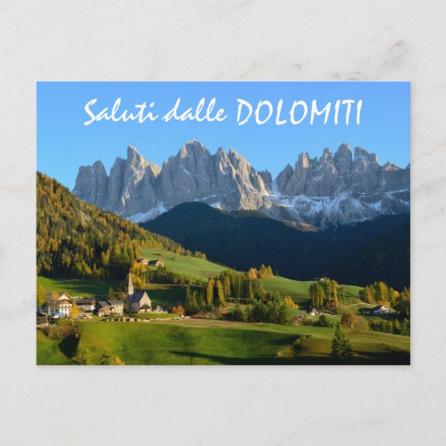 Dolomites village en automne carte postale texte i (Devant)