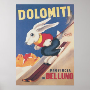 Dolomiti Ski Bunny Poster vintage