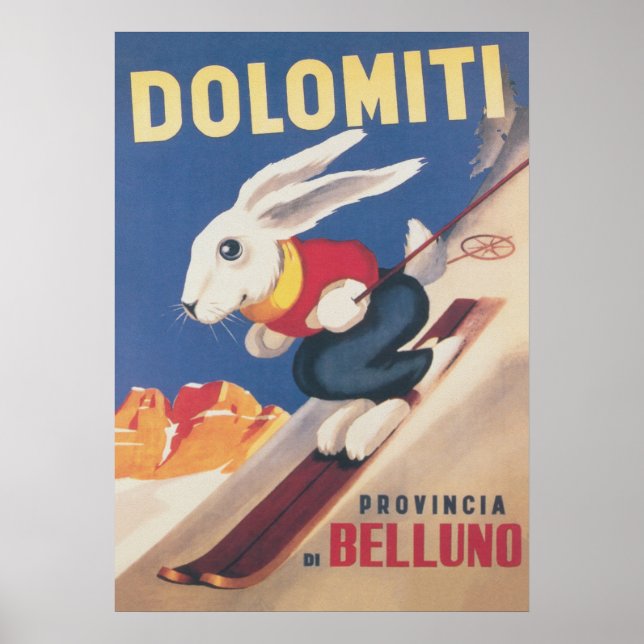 Dolomiti Ski Bunny Poster vintage (Devant)