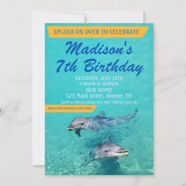 Dolphin birthday invitation Pool party invite (Devant)