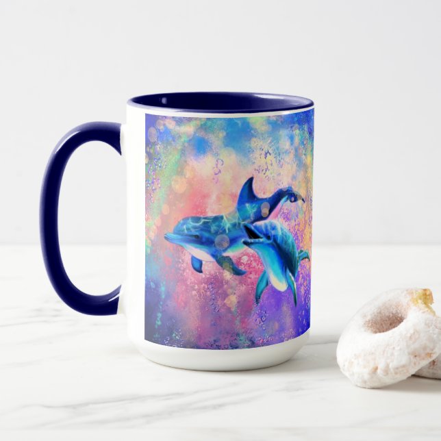 Dolphin Couple Mug Happy Family - Peinture (Avec donut)