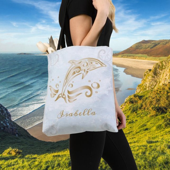 Dolphin d'or Sac fourre-tout personnalisé (Gold Dolphin Personalized Tote Bag)