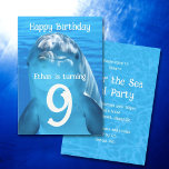 Dolphin Face Kids Sea Birthday Party Invitation<br><div class="desc">Dolphin face birthday party invitation template, with download option. Blue water and a big smiling dolphin is the design on cards that are meant for a child’s birthday. “You’re invited” text with age in big, curly numbers on the front and more text to customize on the back. Summer water blue...</div>