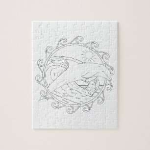 Dolphin Maori Sun Adult Coloration Puzzle