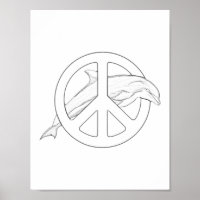 Dolphin Peace Sign Adult Coloring Poster