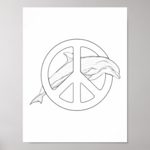 Dolphin Peace Sign Adult Coloring Poster