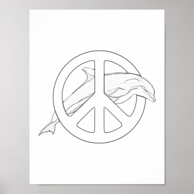 Dolphin Peace Sign Adult Coloring Poster (Devant)