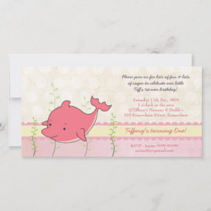 Dolphin rose Baby Girls 1er anniversaire Invitatio