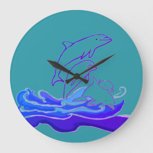 Dolphins saut des vagues Arrondi (grande) Horloge