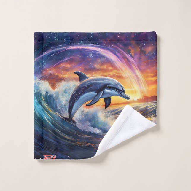 Dolphins Surfs Galaxy Design par Rich AMeN Gill (Gant de toilette)