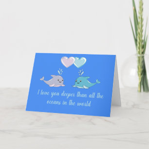 Dolphins Valentine mignonne Carte de voeux pliée