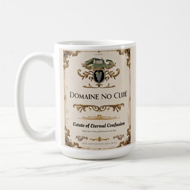 Domaine No Clué - Parodie Vin Étiquette Mug (Gauche)