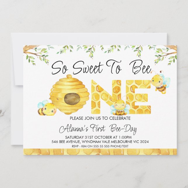 Donc, Sweet To Bee First Birthday Invitation (Devant)
