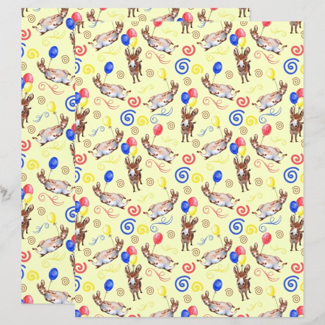 Donkey Scrapbook Paper in Yellow (Devant / Derrière)