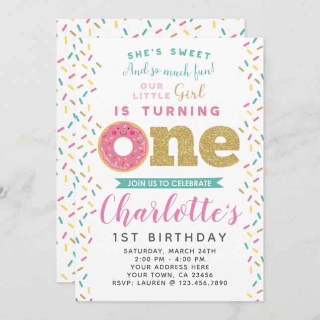 Donut 1er anniversaire Invitation (Devant / Derrière)