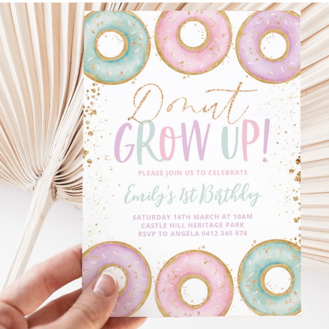 Donut 1er Anniversaire Invitation Donut Grow Up Aq (Créateur téléchargé)