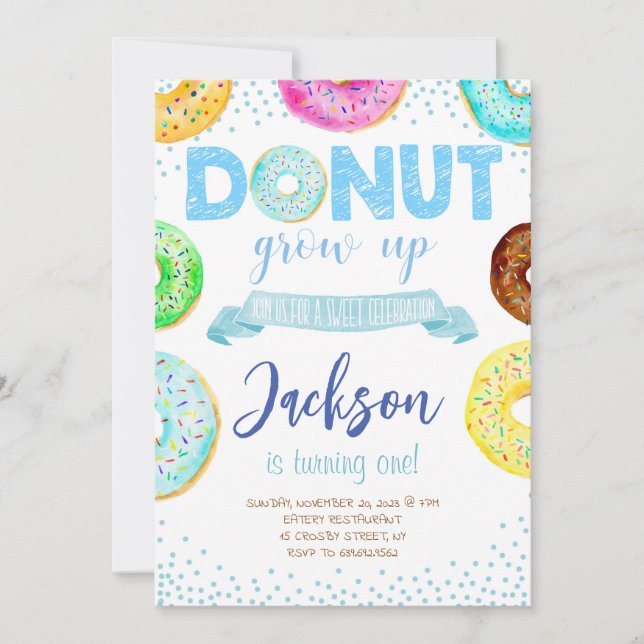 Donut 1er Anniversaire Invitation Garçon Donut Gra (Devant)