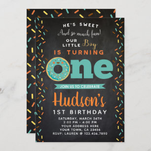 Donut 1er Birthday Boys Invitation Tableau noir