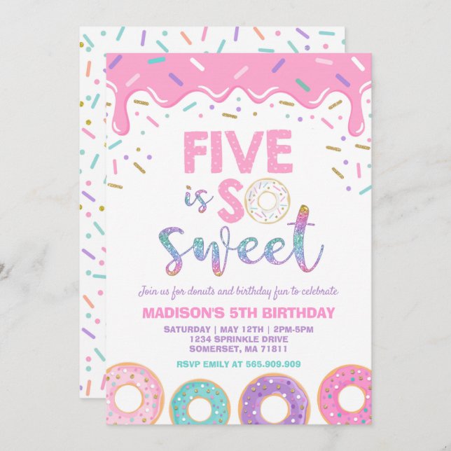 Donut 5e anniversaire Invitation Donut Five is Swe (Devant / Derrière)