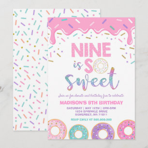 Donut 9th Birthday Invitation Donut Neuf Is Sweet
