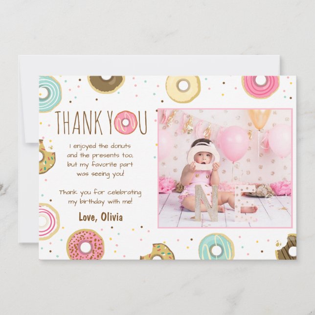 Donut Anniversaire Carte de remerciements Rose fil (Devant)