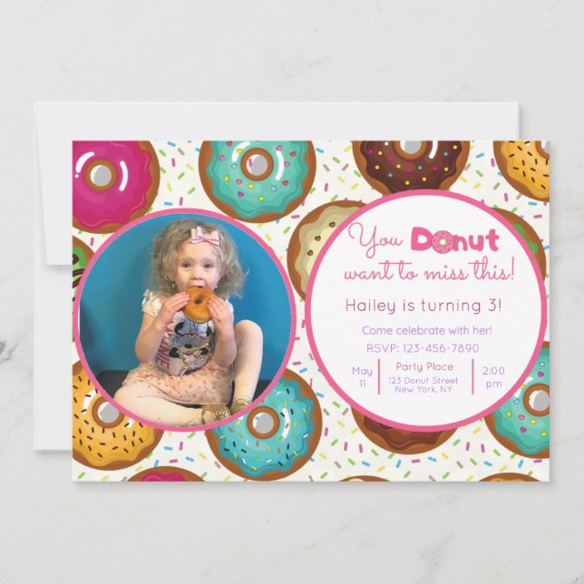 Donut Anniversaire Fête Photo Invitation (Devant)