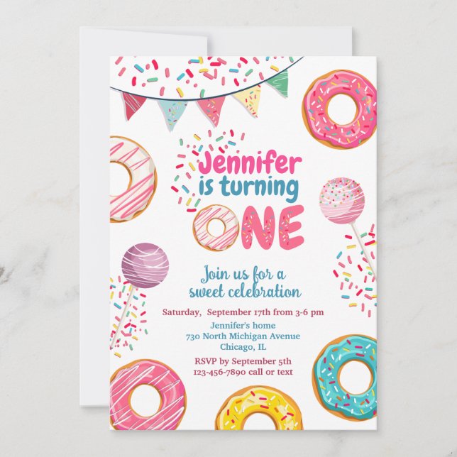 Donut Anniversaire Invitation Sweet ONE (Devant)