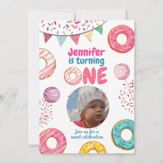 Donut Anniversaire Photo Invitation Sweet ONE