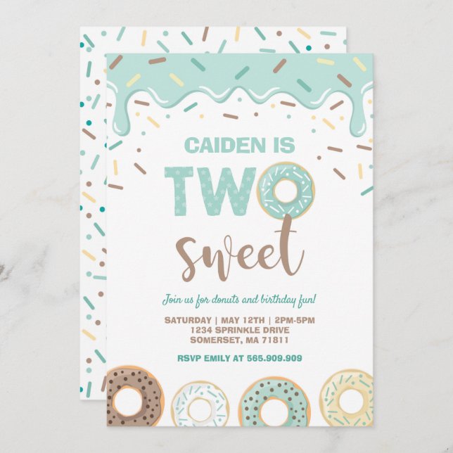 Donut Deux doux Invitation d'anniversaire Donut Pa (Devant / Derrière)