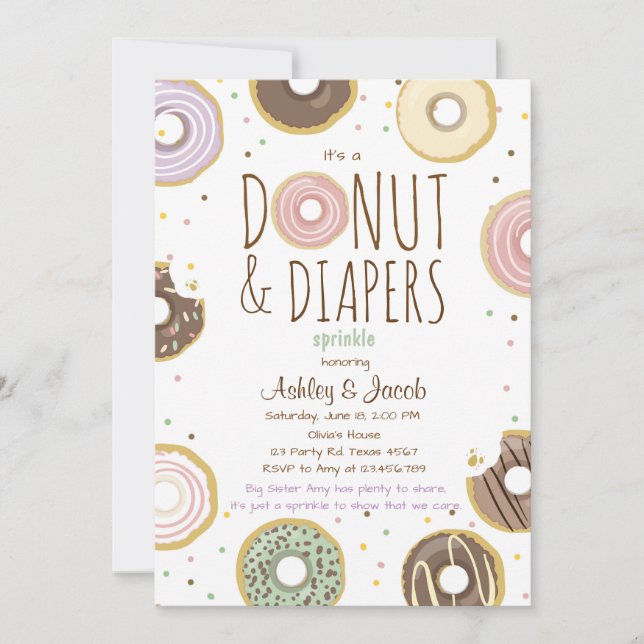 Donut et Diapeurs Saupoudrer invitation Fille Douc (Devant)