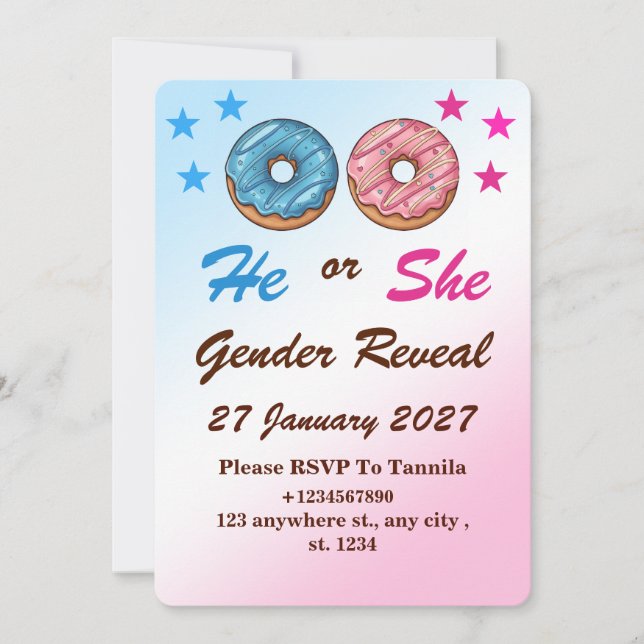 Donut Gender Reveal InvitatIon Card (Devant)