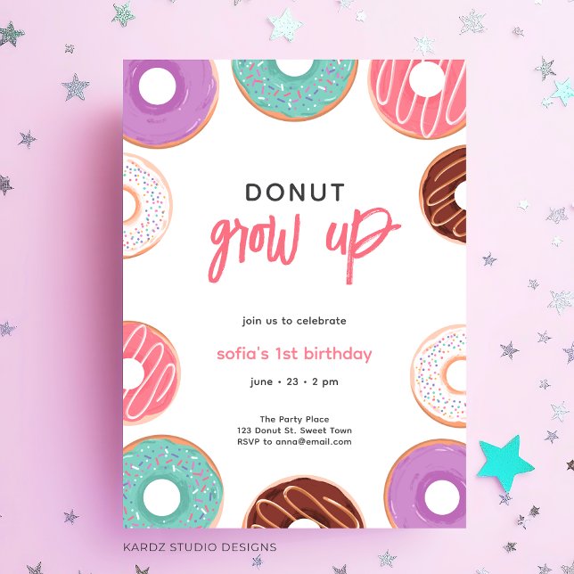 Donut grandir anniversaire Invitation (Customize this invitation for any kid's birthday party.)