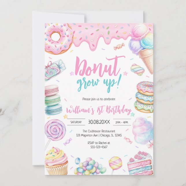 Donut Grow Up Donut Birthday Party Invitation (Devant)