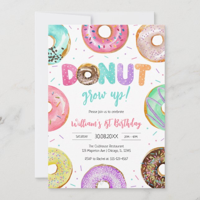 Donut Grow Up Donut Birthday Party Invitation (Devant)