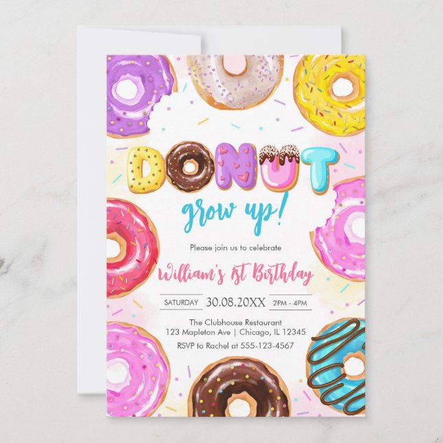Donut Grow Up Donut Birthday Party Invitation (Devant)