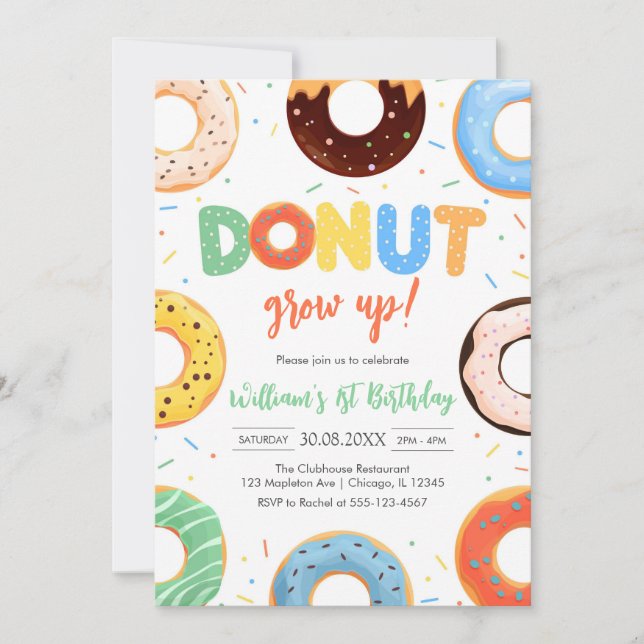 Donut Grow Up Donut Boy Birthday Party Invitation (Devant)