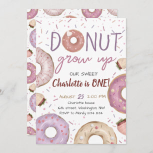 Donut Grow Up Girl Anniversaire Invitation