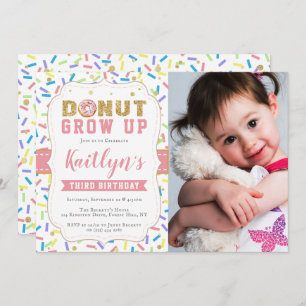 Donut Grow Up Girls Any Age Birthday Invitations