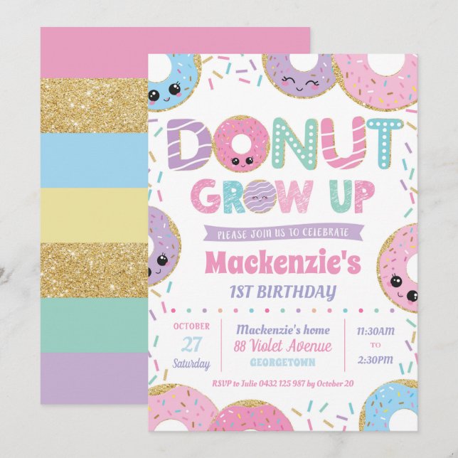 Donut Grow Up Kawaii Invitations Anniversaire Fill (Devant / Derrière)