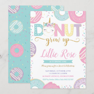 Donut Grow Up Unicorn 1er anniversaire Invitation