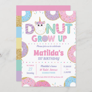 Donut Grow Up Unicorn Anniversaire Invitations Fil