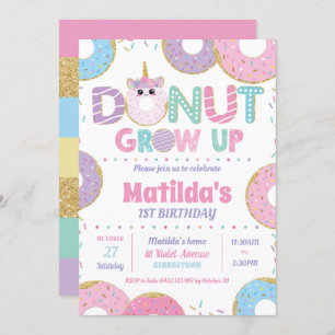 Donut Grow Up Unicorn Anniversaire Invitations Fil