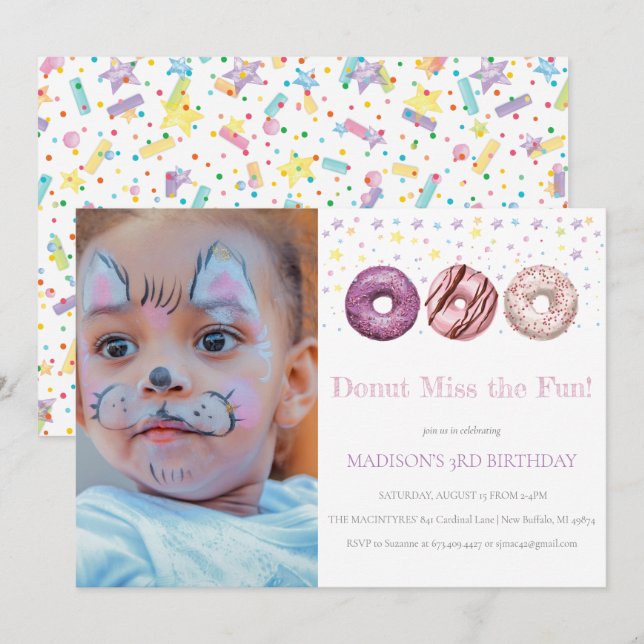 Donut Invitation Anniversaire Donut Granut Up Phot (Devant / Derrière)